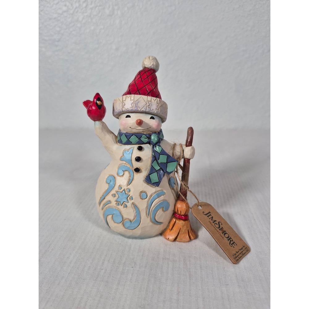 Jim Shore Heartwood Creek Snowman with Cardinal and Broom Figurine 4011059
